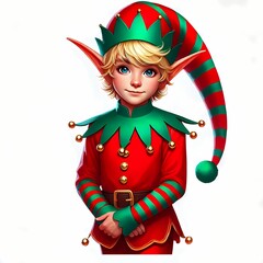 Cute Christmas Elf with Big Ears and Striped Hat

