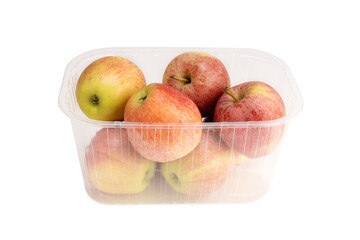 Apples in a plastic box isolated on white background