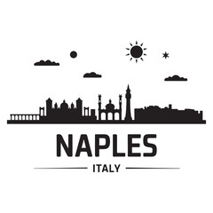 Fototapeta premium Naples skyline horizontal banner. Naples, Italy. Vector template for your design. Vector black silhouette. with white background