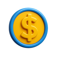 Fototapeta premium Golden dollar coin with blue border isolated on transparent background
