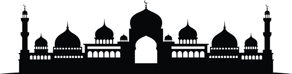 Islamic mosque silhouette, Ramadan mosque vector, Muslim architecture skyline, Islamic building outline, Arabic mosque art, Islamic culture design, Islamic holy place illustration