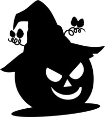 black silhouette of pumpkin witch