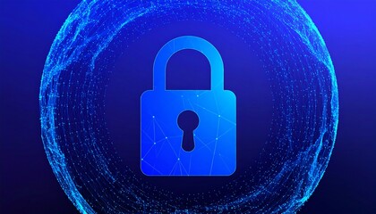 A digital lock icon is presented in front of a sphere composed of interconnected points and lines, evoking a sense of global security and interconnectedness.