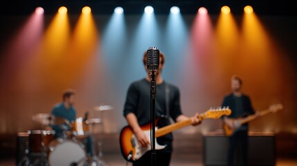 Band Performs Sound Check at Local Venue Live Music Environment Intimate Setting Focused Viewpoint