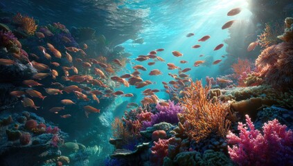 Fototapeta premium Underwater coral reef scene with vibrant fish