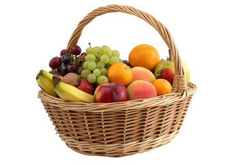 Fresh fruit basket with grapes bananas apples oranges healthy snack delicious sweet nature variety