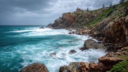 Dramatic coastal scene with rough sea
