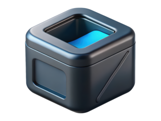 Abstract cube design showing blue interior geometric structure modern design minimalist isometric view 3d rendering plastic style icon on transparent background