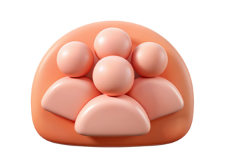 Abstract teamwork collaboration concept five people in a group community or team social network 3d rendering plastic style icon on transparent background