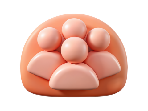 Abstract teamwork collaboration concept five people in a group community or team social network 3d rendering plastic style icon on transparent background
