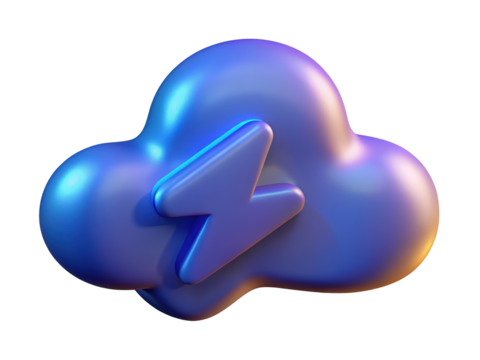 Blue 3d cloud with lightning bolt plastic style icon weather forecast and power concept3d rendering plastic style icon on transparent background