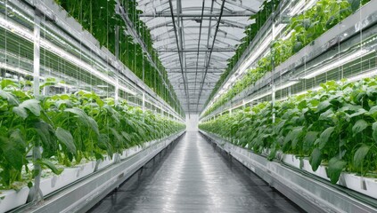 Vertical farm interior, rows of plants