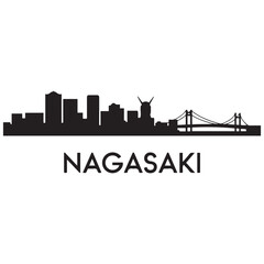 Nagasaki skyline silhouette. Vector illustration. Vector black silhouette. with white background