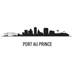 Obraz premium Port au Prince skyline silhouette. Vector illustration. Vector black silhouette. with white background