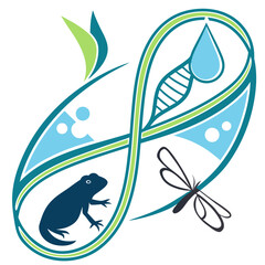 Abstract biology logo with DNA frog and dragonfly