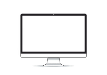A sleek frameless computer monitor with a white screen and a gray stand set against a plain white background