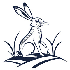 Stylized rabbit sitting in grass on white background