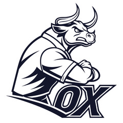 Muscular Bull Mascot with OX Text animal strength