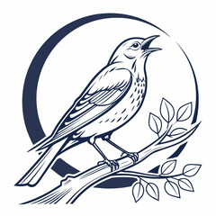 Fototapeta premium Stylized Songbird Perched on a Branch in a Circle tree