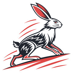 Running hare with red streaks and dark markings rabbit