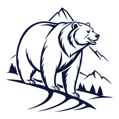 Grizzly Bear Standing on Snowy Mountain Slope animal