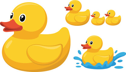 yellow, rubber, duck, bath, toy, floating, water, splash, cute, plastic, ducklings, family, set, cartoon, swimming, bathtub, fun, kids, play, adorable, illustration, aquatic, collection, design