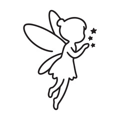  A silhouette of a tiny fairy with short wings and a rounded body. 