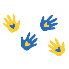 Fototapeta premium Supporting Ukraine A Visual Representation of Solidarity and Love with Handprints and Hearts