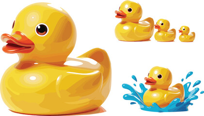 yellow, rubber, duck, bath, toy, floating, water, splashing, cute, plastic, ducks, set, collection, swimming, fun, play, kids, bathtub, cartoon, family, adorable, aquatic, illustration, design