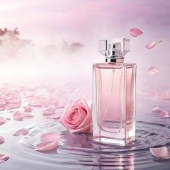 Luxurious Perfume Bottle with Elegant Design, Floating in Artistic Still Life Composition