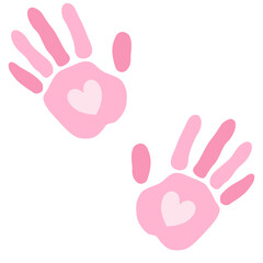 Obraz premium Pink Handprints with Hearts, Symbolizing Love and Affection