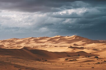 Fototapeta premium Vast desert dunes under a dramatic sky