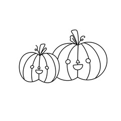 Obraz premium Two pumpkins with smiling faces are drawn in black
