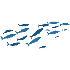 School of Blue Fish Swimming Together A Simple Illustration of Marine Life and Ocean Animals