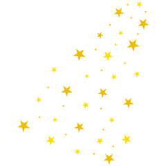 Vibrant golden stars of various sizes cascade and scatter across a pristine white background, forming a cheerful and festive decorative pattern, perfect for celebration designs. © Sarinah 