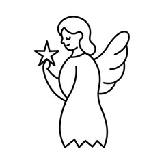 Angel with wings holding a star decorative celestial holiday line artwork design Line Art Vector illustration