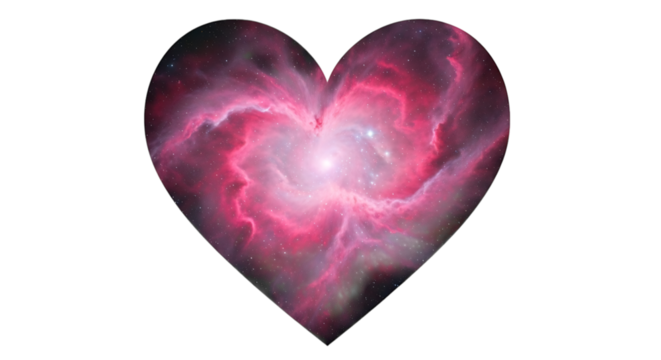 Heart shaped nebula isolated on transparent background is a cosmic symbol of love