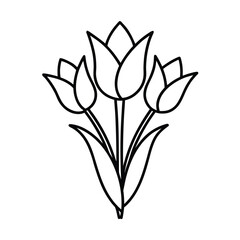 Blooming tulip bouquet in minimalist botanical floral decorative line artwork Line Art Vector illustration