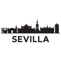 Fototapeta premium Sevilla skyline silhouette. Black Sevilla city. Vector black silhouette. with white background