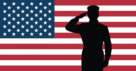 Salute to Service American Flag and Military Silhouette Illustration