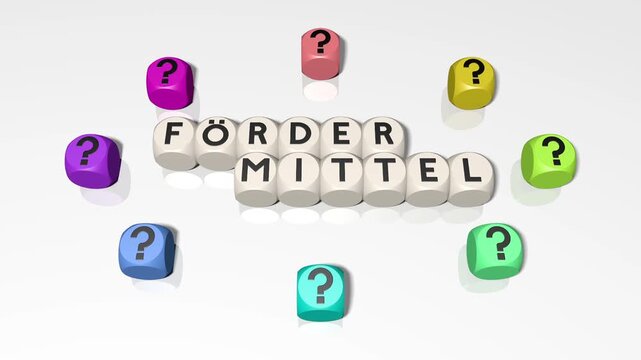 Buchstabenw&uuml;rfel bilden das Wort: F&ouml;rdermittel
