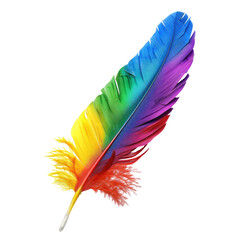 and keyword list based on the image.. Colorful feather with rainbow gradient floats against solid black backdrop.