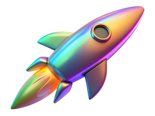 Rocket launching with flames spacecraft and space exploration futuristic design 3d rendering plastic style icon on transparent background