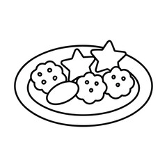 Christmas cookie plate with various shapes festive holiday sweet treat design Line Art Vector illustration