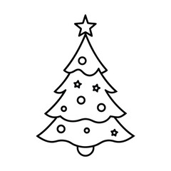 Christmas tree decorated with ornaments and stars festive seasonal line art Line Art Vector illustration