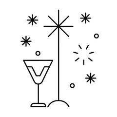 Classic line art of new year symbols and decorative icons for festive season Line Art Vector illustration