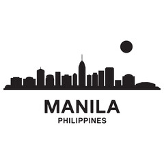 Fototapeta premium Manila skyline horizontal banner. Manila, Philippines. Vector template for your design. Vector black silhouette. with white background