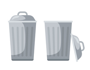 Metal trash can. Vector flat icon isolated on white background.