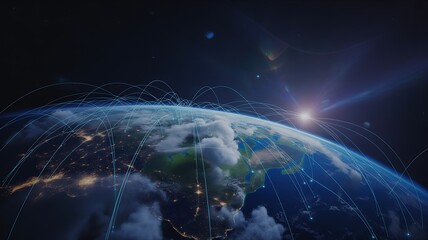 A mesmerizing view of earth from space, showcasing global network connections and digital communication