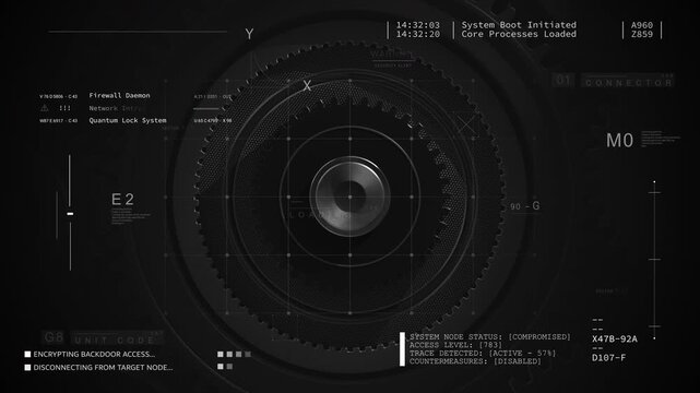 HUD cog wheel gear 2GFX Technology infographic elements appearing Sci Fi 2D texture. User Interface data display.